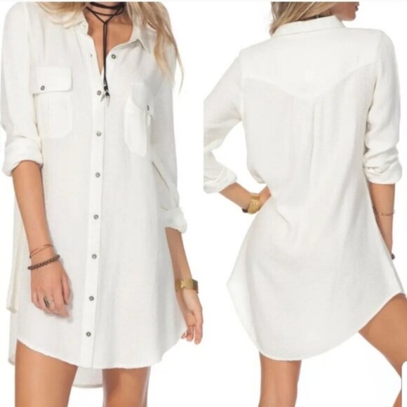 Rip Curl Dresses & Skirts - Rip Curl Ava Waffle Knit Button Down Women's Ivory Summer Shirt Dress Size M